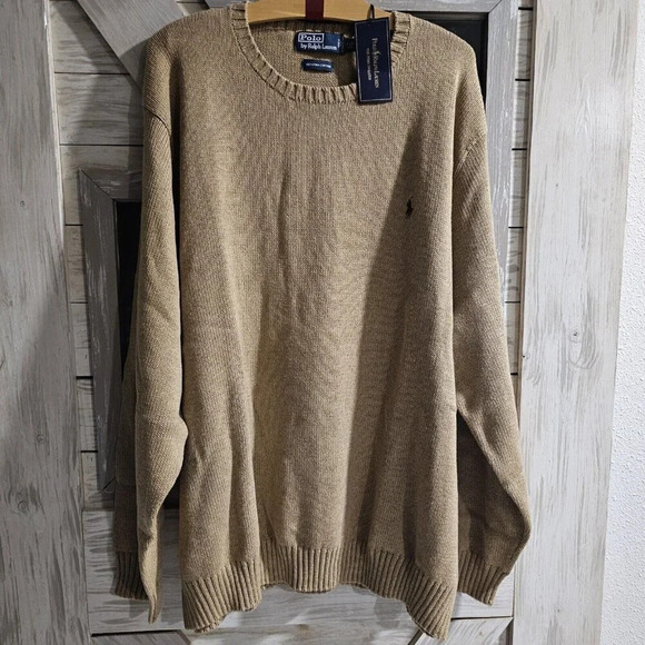 VTG Polo Ralph Lauren Sweater Mens 4X Beige Italian Yarn Knit Pullover Crew